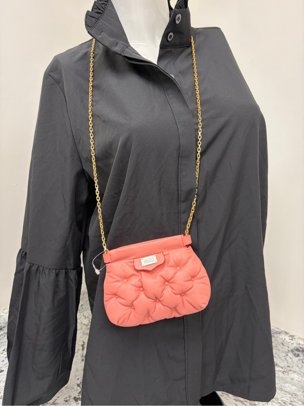 Maison Martin Margiela Coral Quilted Mini Crossbody with Gold Chain